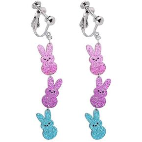 Easter Bunny Clip on Earrings 3 Bling Shiny Bunny Drop Earrings Easter Jewelry Gift