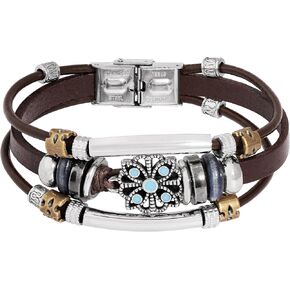 MINACHI Created Turquoise Floral Beaded Bracelet, Bohemian Multi-Layer Leather Stacking Style, Gift for Her