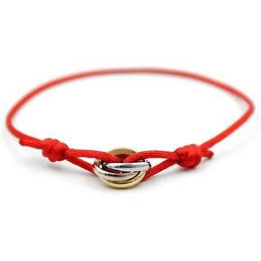 Trinity Red String Knot Bracelet, Red Satin Cord with Gold and Silver Tone Accents, Designer Unisex Bracelet, Luxury Gift