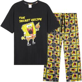 SpongeBob SquarePants Pajamas for Men & Teenagers PJs Set Comfy Lounge Set Sleepwear Loungewear Soft Breathable Nightwear Funny Gifts for Men (Black/Yellow, 3XL)