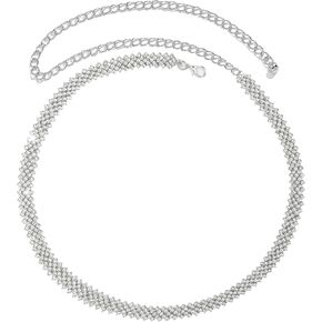 Women's Rhinestone-Chain-Belt Silver-Diamond-Waist-Belts Adjustable for Wedding-Bridal Dress 27-36''Waist