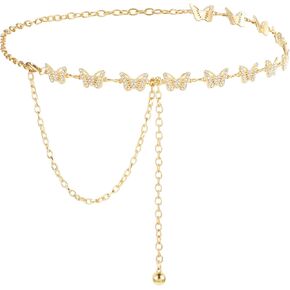 Women Butterfly Waist Chain, Alloy Rhinestone Waist Belt Ladies Dress Belt Fashion Link Chain for Girl Women