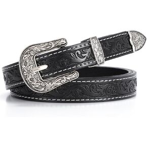 VONMELLI Western Belt for Women, Cowgirl Cowboy Belt for Dress Jeans Western Leather Belts with Engraved Buckle