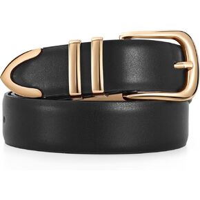 JASGOOD Women Leather Belt with Gold Buckle Ladies Fashion Faux Leather Waist Belt for Jeans Pants