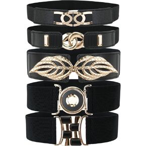 5 PCS 31.5cm Wide Waist Belts for Women, Vintage Elastic Belt for Dress, Stretchy Waistband Belt with Metal Buckle, Fashion Waist Belts Perfect for Women Dresses, Sweater and Shirt (Black)