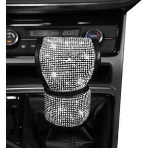 Bling Auto Gear Shift Knob Cover, Car Knob Gear Stick Protector, Leather Auto Gear Shift Knob Cover with Crystal Bling Rhinestones, Universal Vehicle Decoration Accessories for Girls Lady
