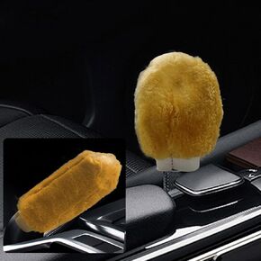 2PCS Plush Car Gear Shift Knob Cover & Handbrake Cover, Soft Fluffy Shift Knob Brake Handle Protector, Universal Car Interior Accessories (Black)