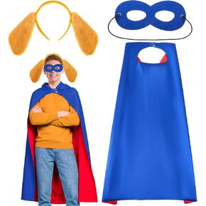 Hero Dog Costume Kit Puppy Ears Headband Blue Cloak Eye Mask for Adults Women Man Costume Halloween Birthday Party
