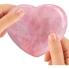 75mm/2.9inch Natural Rose Quartz Heart Little Puffy(10mm) Big Heart Stone, Polished Love Shape Palm Crystals and Healing Stone for Decor as Gift