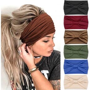 Olbye Wide Headbands Women Knotted Turban Headband Elastic Non Slip Hairbands Yoga Workout Head Wraps Running Sweatbands Boho Head Bands Fashion Hair Accessories for Women Pack of 6