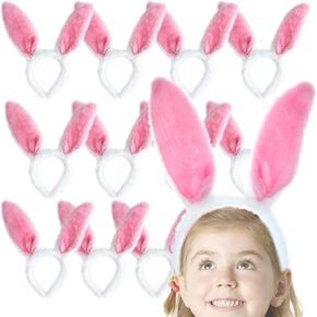 GiftExpress Pink Color Bunny Ears - 24 Pack Plush Easter Rabbit Ear Headbands - Bulk Party Costume Headwear for Adults & Kids