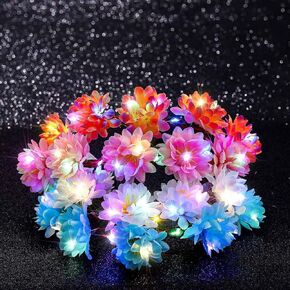 4PCS Light Up Flower Crown Daisy Floral Headband Hawaiian Fairy Headpiece with Elastic for Festival Party Wedding (Blue,Pink,Orange,White, one size-a)