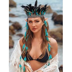 GORTIN Indian Feather Headdress Boho Feather Headband Hippie Native American Headpiece Gypsy Festival Costume Hair Accessory for Women