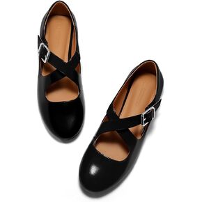 Coutgo Women's Ballet Flats Comfortable Closed Round Toe Criss Cross Ankle Strap Dress Dance Flat Shoes
