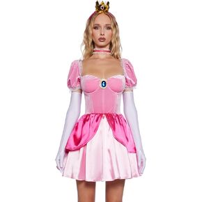 Dolls Kill Super Video Game Princess Inspired Costume - Peach Mini Dress and Crown by Trickz N' Treatz