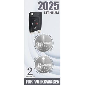 CR2025 Key fob Battery Replacement for Volkswagen VW (2015-2021) Atlas GTI Golf AllTrack R SportWagen e-Golf Jetta Flip Key Remote (2 Pack)