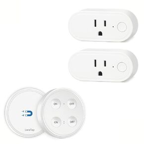 LoraTap Remote Control Outlet Plug Adapter (2 Pack) with Dual Remote, 100ft Range Wireless Switch for Lights and Household Appliances, No Hub Required, 16A/1760W, White, 2 Years Warranty