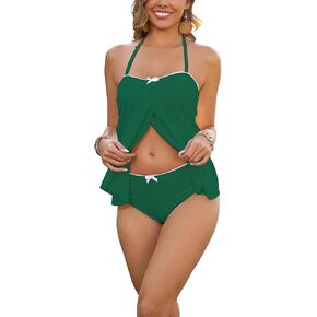 Bsubseach 2025 Two Piece Swimsuit for Women Bandeau Halter Tankini Bathing Suit Tummy Control Swimsuits