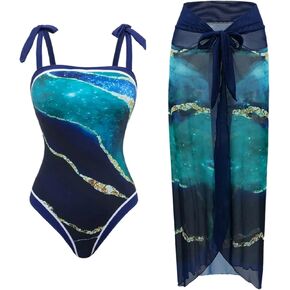 WDIRARA Women's 2 Piece Swimsuit Tie Dye Tie Shoulder Bathing Suit with Cover Up Skirts