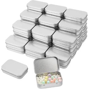 55 Pack Silver Metal Tins with Hinged Lid, Rectangular Hinged Tins for Mini Candles, Keys, Cosmetics, Candy (3.75 x 2.45 x 0.9 Inch)