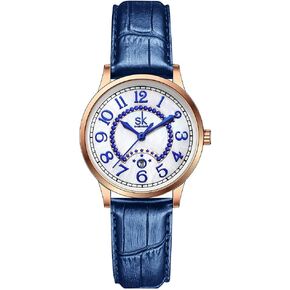 SK Classic Easy Read Watch for Women with Genuine Leather Band Ladies Calendar Watch