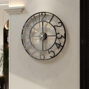 Wall Clock, Large 36 Inch Gold Decorative Wall Clock for Living Room Decor, Modern Metal Roman Numeral Battery-Operated for Dinning Room, Home, Office, Kitchen, Mantel
