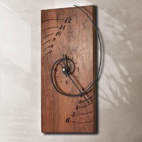 ACODE 14 Inches Wooden wall clock, Fibonacci curve Rectangular Wall Clock Battery Operated Silent Non-Ticking, Walnut clock dial with Black spray metal pointer Use as Wall Decor,Decorative Table clock