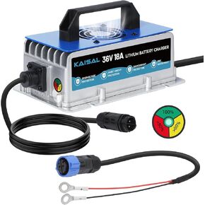 Lithium Battery Charger 36 Volt/43.8V 18A for 36V (38.4V) LiFePO4 Battery 0V Wake Up 36V Lifepo4 Battery Charger, IP67 Waterproof, for Golf Cart, Forklift, Trolling Motor, Boat, Car, RV, Lawn Mower