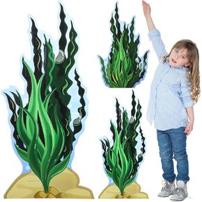 Geelin 3 Sets 47" H Seaweed Cardboard Cutout Stand up Under The Sea Party Decoration Seaweed Life Size Photo Props for Summer Underwater Beach Halloween Party Decoration
