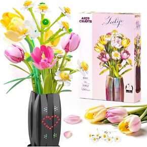 BAKA Flowers Bouquet Building Set for Adults - Artificial Flowers with Tulips & Daisy - Botanical Collection, Christmas, Mother's Day, or Valentine's Gifts for Her, Him, and Mothers -580pcs