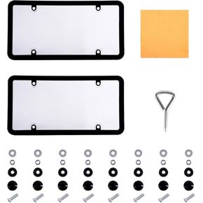 2-Pack Durable ABS License Plate Covers - Front/Rear w/Detachable Frame & Color-Matched Screw Covers | 6.49x12.63 Fits Standard US Plates | UV/Scratch/Chemical Resistant (Transparent)