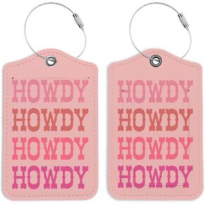الوردي Howdy Cowgirl Luggage Tags للحقائب ، علامة Howdy ، علامة أمتعة Preppy Coquette ، العودة إلى المدرسة للطلاب ، علامات الأمتعة العصرية 2 حزمة للسفر ، فتيات Teen Girls Discase Tags.