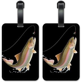 Leaping Fish (Black) - Luggage ID Tags - Suitcase Identification Cards - Set of 2