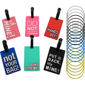 Mziart Funny Luggage Tags Set of 6, 35 Pack Stainless Steel Wire Keychain Cable 6 Inch Extendable Wire Ring Luggage Tags Loops Holder