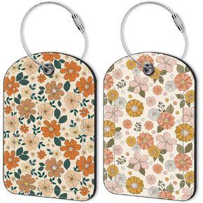 2 PCS Leather Luggage Tag for Suitcase Forest and Deer Travel Suitcase Labels with Privacy Name ID Label and Stainless Steel Loop for Adults Teens Travel Bag Labels Set