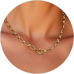Minimalist Chain for Women 14K Dainty Cuban Link Chain Paperclip Choker Spring Ring Clasp Thick Chain Choker Necklaces for Women