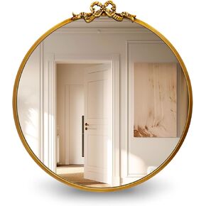Vintage Round Mirror Gold Bathroom Vanity Mirrors 20inch Antique Metal Ornate Circle Wall Mirror, Baroque Home Decor for Dressing Table,Bedroom,Living Room,Hallway