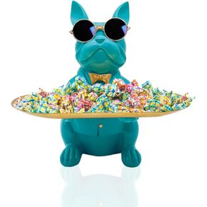 تمثال صينية البلدغ ، Sitting Bulldog Candy Dish Bowl Bowl ، ملحقات البلدغ ، تماثيل الراتنجات لمكتب مكتب التماثيل ديكورات دخول الجدول (الوردي)