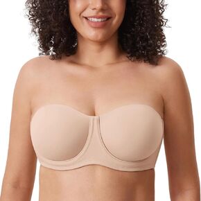 DELIMIRA Confishape Strapless Bras for Women - Full Coverage Plus Size Bandeau Underwire Unlined Bra