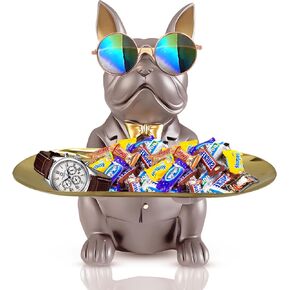 تمثال صينية البلدغ ، Sitting Bulldog Candy Dish Bowl Bowl ، ملحقات البلدغ ، تماثيل الراتنجات لمكتب مكتب التماثيل ديكورات دخول الجدول (الوردي) in Kuwait