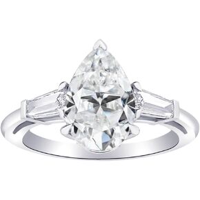 1-5 Carat (ctw) White Gold Pear,Baguette Cut LAB GROWN Diamond Three Stone Engagement Ring (Color H-I Clarity VS1-VS2)