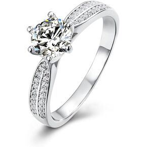 LUSHE Moissanite Engagement Rings for Women 925 Sterling Silver with 14K Plated D Color VVS1 Wedding Band Moissanite Ring 1-2 CT decorated with a lots of small diamonds