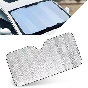 1 PC Car Windshield Sunshade ، غطاء واقي للحماية الحرارية للنافذة الأمامية ، إكسسوارات واقي داخلي 51 "× 23" ، Universal لمعظم سيارات الدفع الرباعي (Silver)