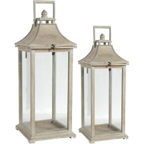 A & B Home 32324 Ivona Garden Candle Lanterns, Set of 2, White, 10.6" L x 10.6" W x 28.4" H