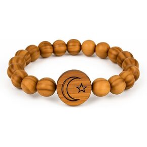Handmade Olive Wood Moon & Star Bracelet – Islamic Crescent Charm – Unisex Gift from jerusalem - allah bracelet allah necklace tasbih moon fairy bracelet moon cuff bracelet