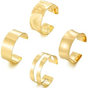COLOYAN 4PCS Minimalist Gold Cuff Bangle Bracelets for Women Adjustable Open Cuff Bracelet Dainty Glossy Silver Bangle