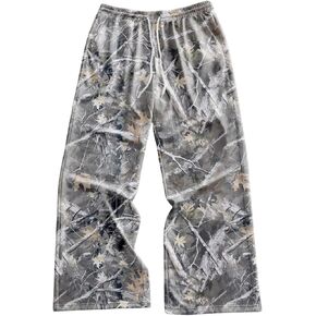 Men's Vintage Camo Pants Wide Leg Drawstring Waist Casual Baggy Sweatpants Trousers Streetwear