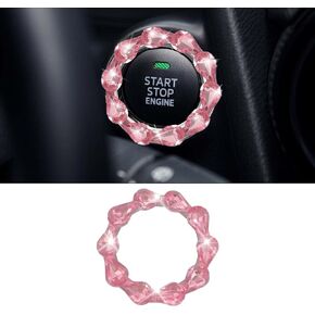 Bling Car Engine Start Stop Button Decoration Ring, Crystal Push to Start Button Emblem Sticker, Key Ignition Starter & Knob Protection Cover, Universal Car Interior Accessories for Women (Blue)