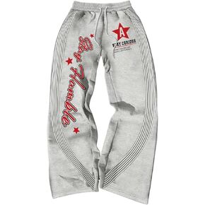 Men's Striped Wide Leg Sweatpants Drawstring Waist Y2k Stacked Jogger Pants Streetwear