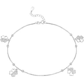 Aeravida Leaf Clover Boxidized White Chipic Zirconia sterling Silver with chain anklet | خلخال لامع لامعة للارتداء اليومي | هدية المجوهرات